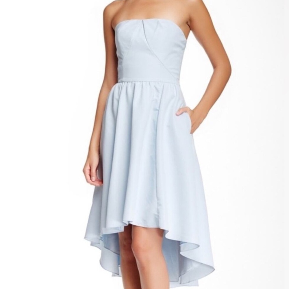 Ted Baker London Strapless Light Blue Hi-Low Taffeta Dress | Size 4 (US 10)